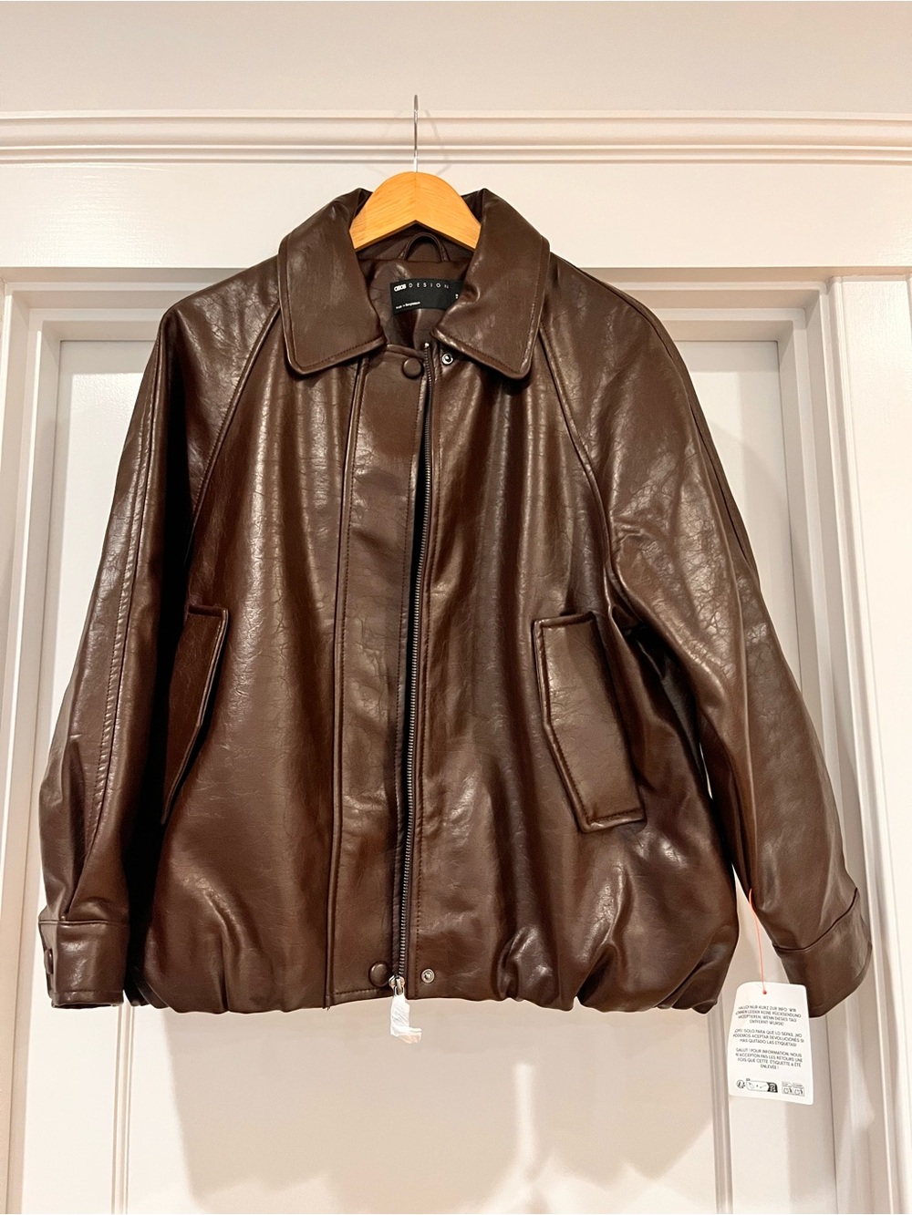Dark Brown faux Leather Zip Jacket, NWT, XS